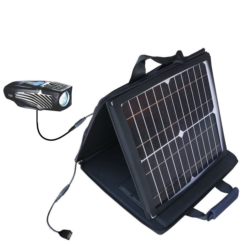 Gomadic SunVolt High Output Portable Solar Power Station designed for the Nite Rider Lumina 700 - Can charge multiple devices with outlet speeds