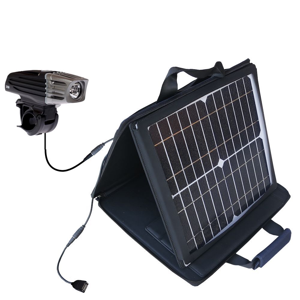 Gomadic SunVolt High Output Portable Solar Power Station designed for the Nite Rider MiNewt Mini 350 - Can charge multiple devices with outlet speeds