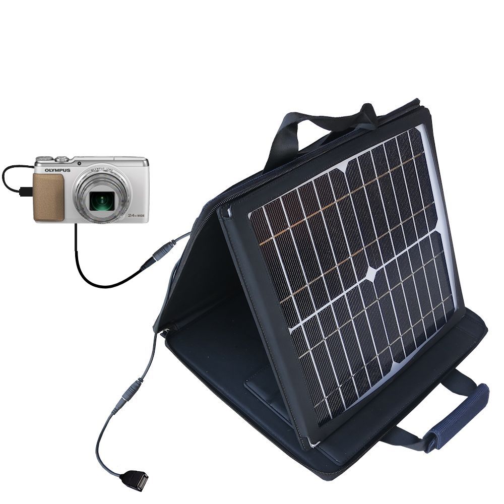 SunVolt Solar Charger compatible with the Olympus SH-50 iHS and one other device - charge from sun at wall outlet-like speed
