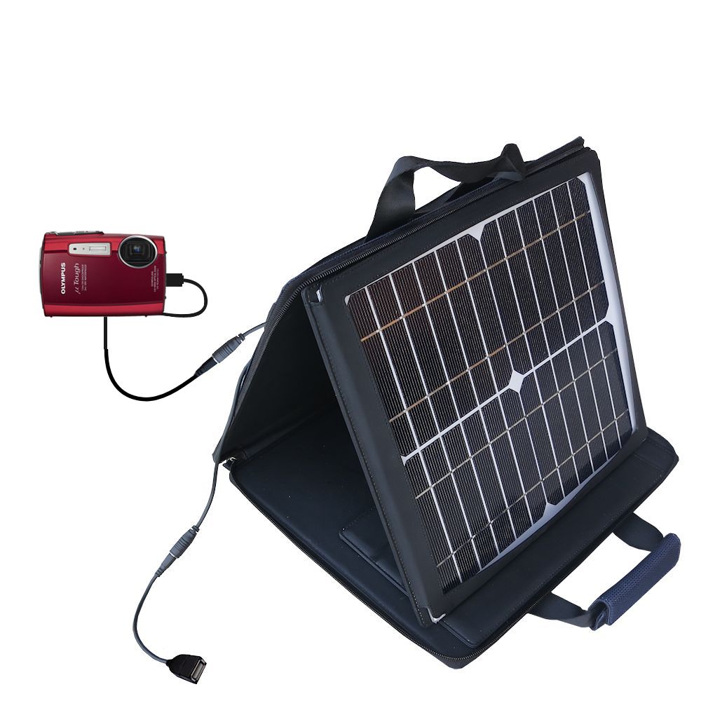 SunVolt Solar Charger compatible with the Olympus Stylus TOUGH 3000 and one other device - charge from sun at wall outlet-like speed