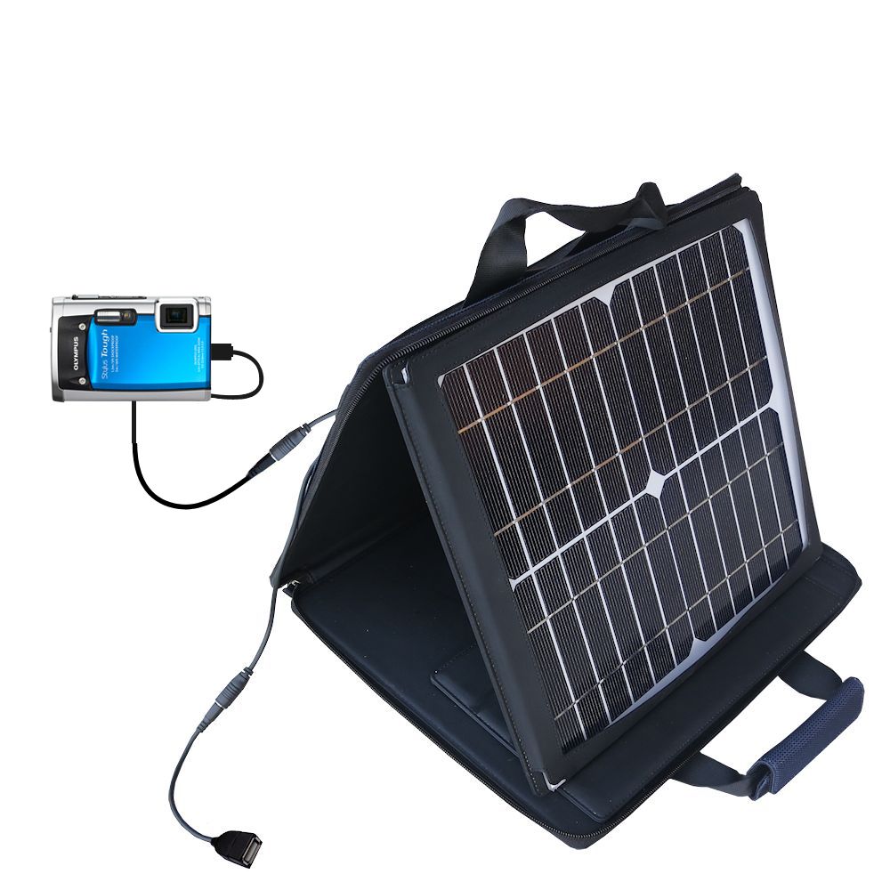 SunVolt Solar Charger compatible with the Olympus Stylus TOUGH 6020 and one other device - charge from sun at wall outlet-like speed