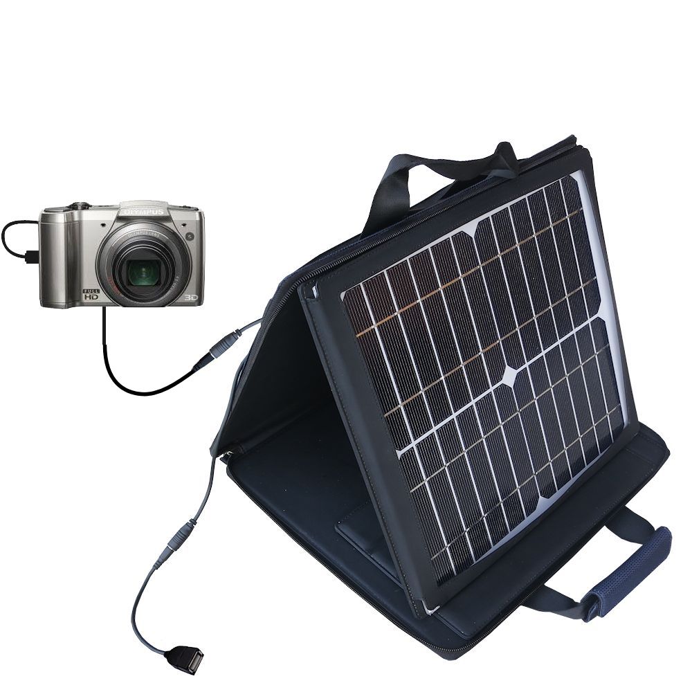 SunVolt Solar Charger compatible with the Olympus SZ-20 and one other device - charge from sun at wall outlet-like speed