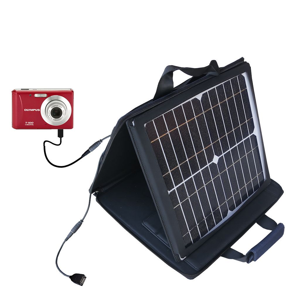 SunVolt Solar Charger compatible with the Olympus T-100 Digital Camera and one other device - charge from sun at wall outlet-like speed