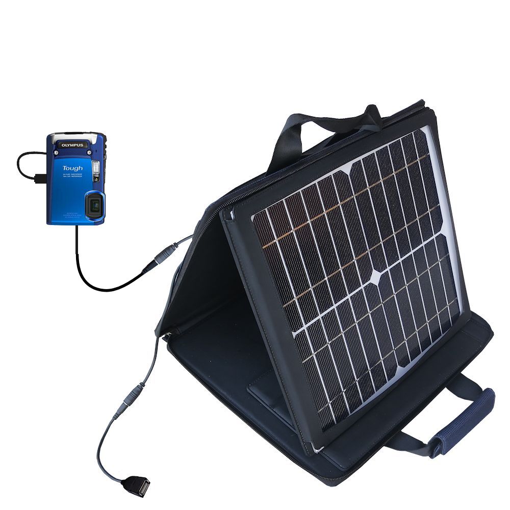 SunVolt Solar Charger compatible with the Olympus TG-820 iHS and one other device - charge from sun at wall outlet-like speed