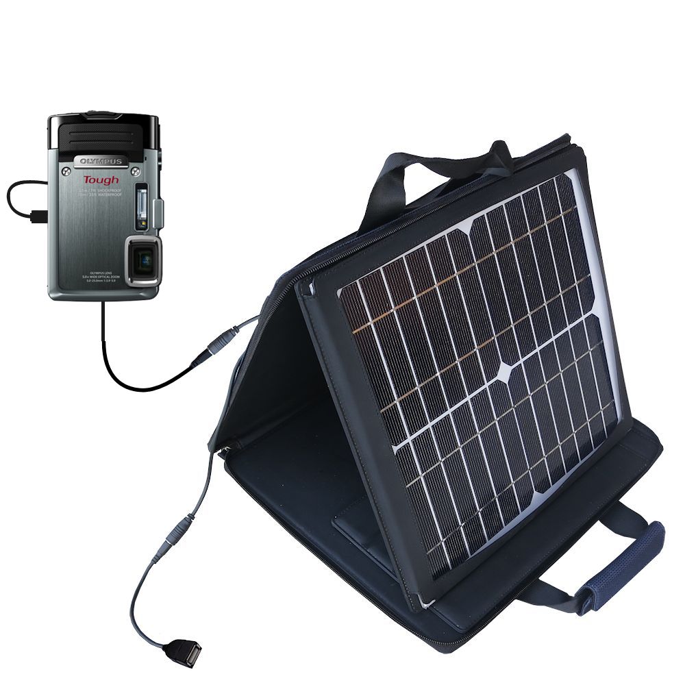 SunVolt Solar Charger compatible with the Olympus Tough TG-830 and one other device - charge from sun at wall outlet-like speed