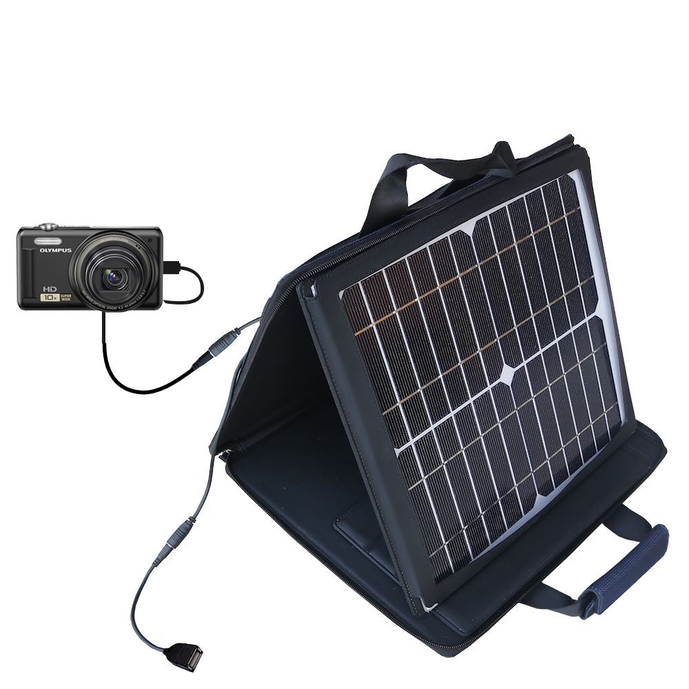 SunVolt Solar Charger compatible with the Olympus VR-310 and one other device - charge from sun at wall outlet-like speed
