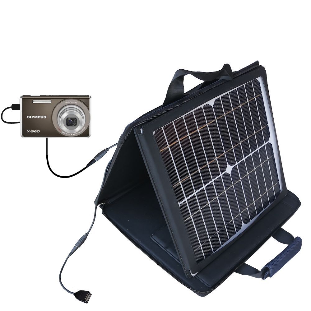SunVolt Solar Charger compatible with the Olympus X-960 and one other device - charge from sun at wall outlet-like speed