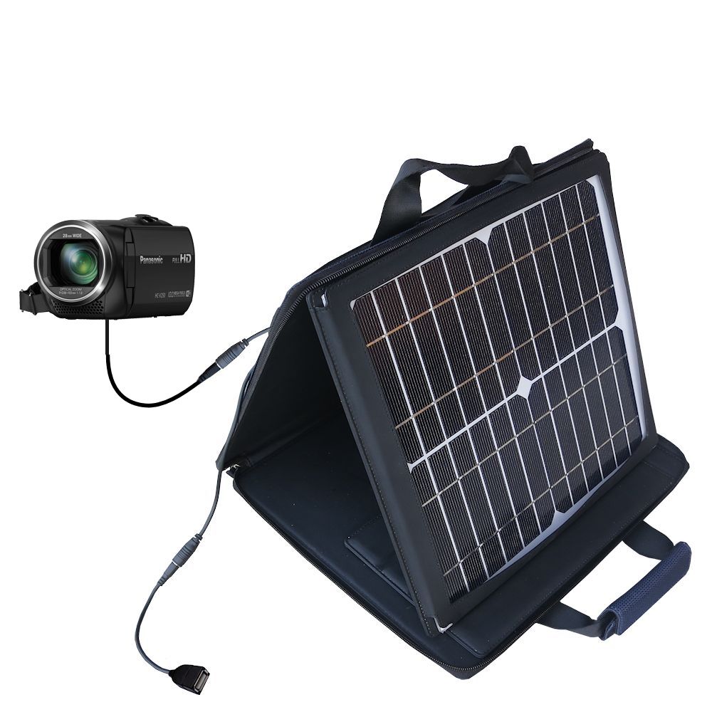 SunVolt Solar Charger compatible with the Panasonic HC-V250 / V250 and one other device - charge from sun at wall outlet-like speed