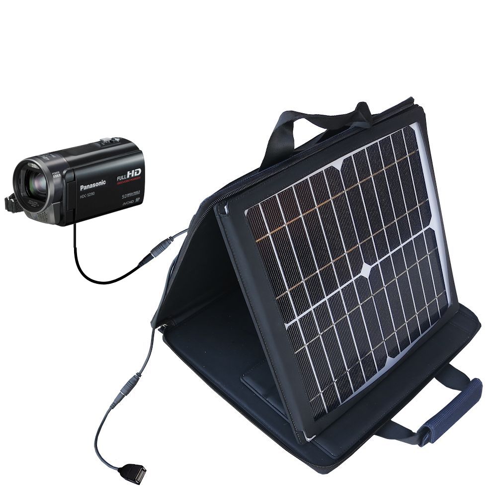 SunVolt Solar Charger compatible with the Panasonic HDC-SD90 Camcorder and one other device - charge from sun at wall outlet-like speed