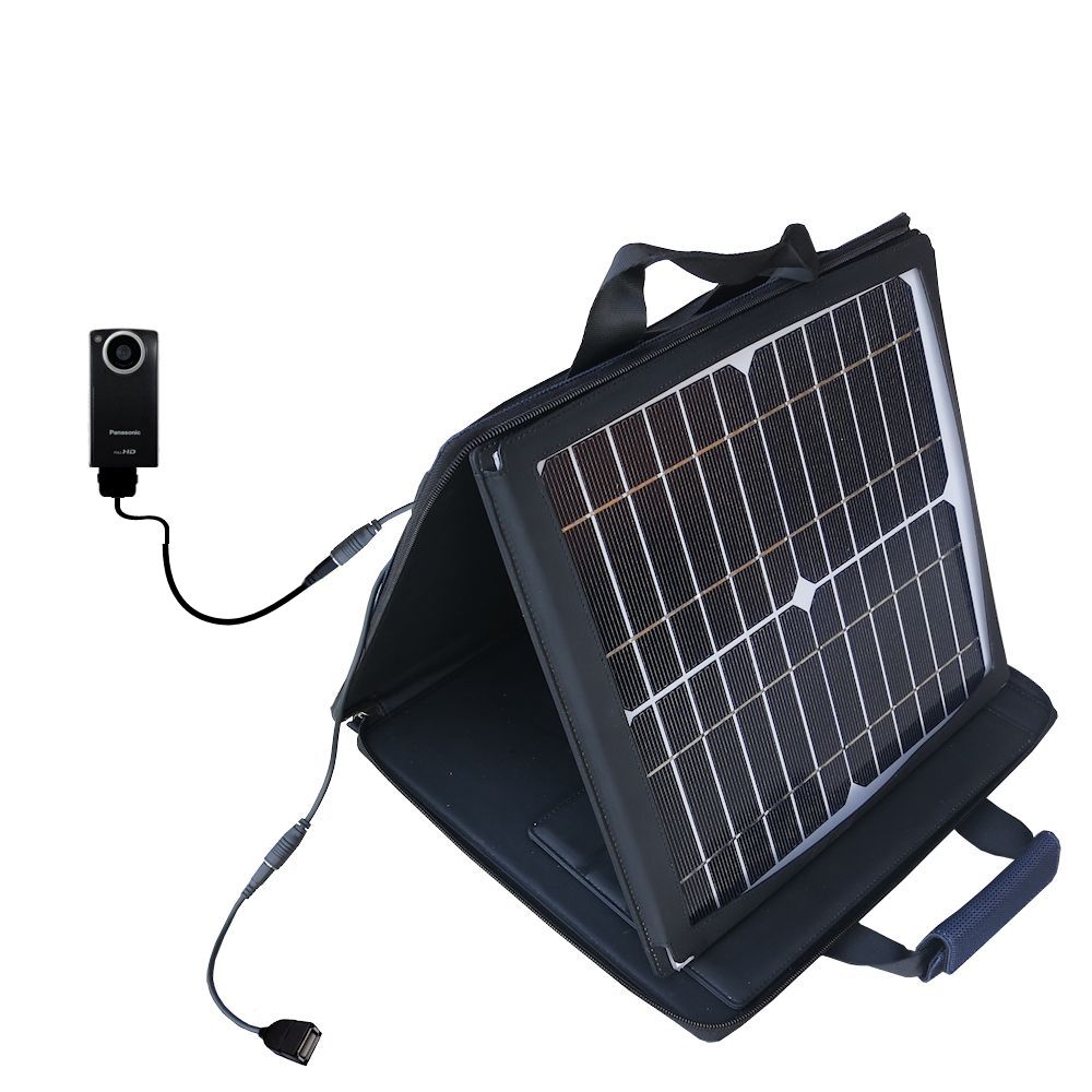 SunVolt Solar Charger compatible with the Panasonic HM-TA1H Digital HD Camcorder and one other device - charge from sun at wall outlet-like speed