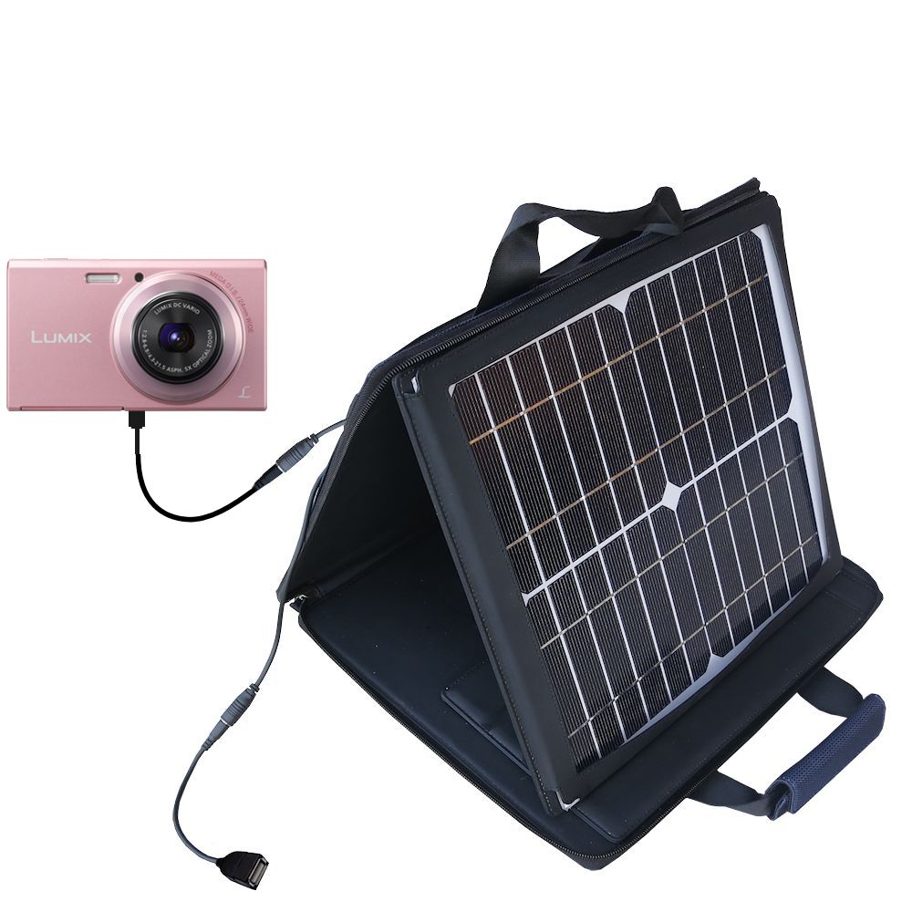 SunVolt Solar Charger compatible with the Panasonic Lumix DMC-FH10P and one other device - charge from sun at wall outlet-like speed