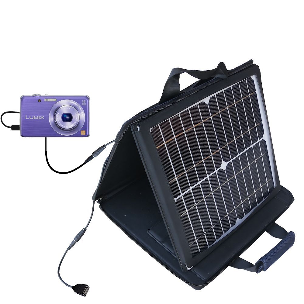 SunVolt Solar Charger compatible with the Panasonic Lumix DMC-FH8V and one other device - charge from sun at wall outlet-like speed