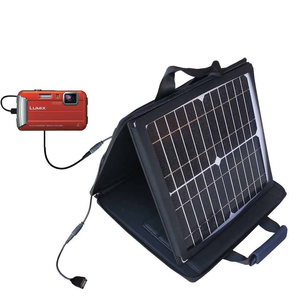 SunVolt Solar Charger compatible with the Panasonic Lumix DMC-TS55 and one other device - charge from sun at wall outlet-like speed