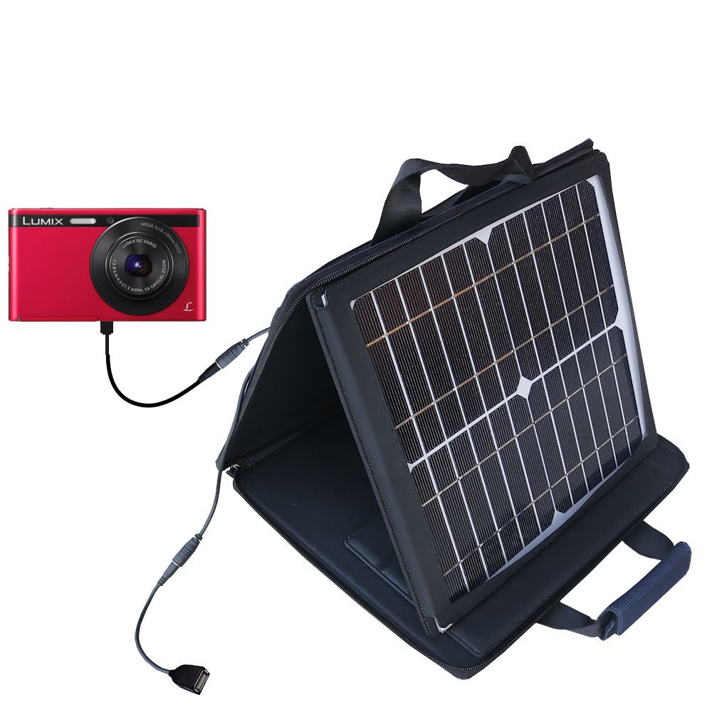 SunVolt Solar Charger compatible with the Panasonic Lumix DMC-XS1R and one other device - charge from sun at wall outlet-like speed