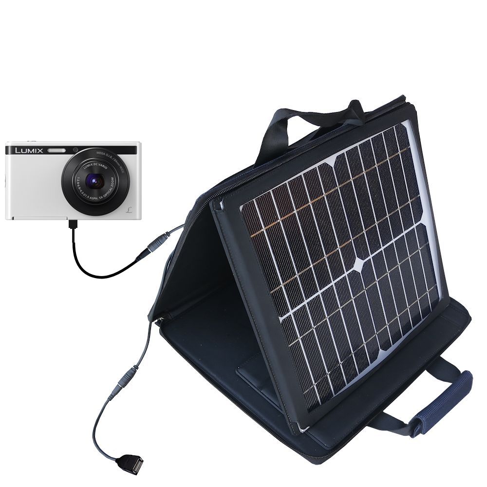 Gomadic SunVolt High Output Portable Solar Power Station designed for the Panasonic Lumix DMC-XS1W - Can charge multiple devices with outlet speeds