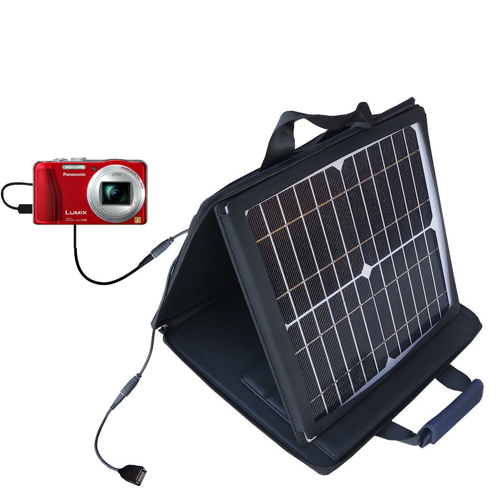 SunVolt Solar Charger compatible with the Panasonic Lumix DMC-ZS20R and one other device - charge from sun at wall outlet-like speed