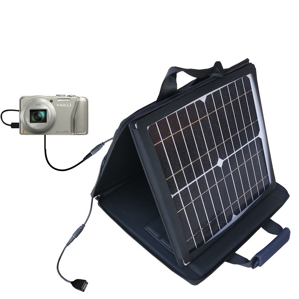 SunVolt Solar Charger compatible with the Panasonic Lumix DMC-ZS25S and one other device - charge from sun at wall outlet-like speed
