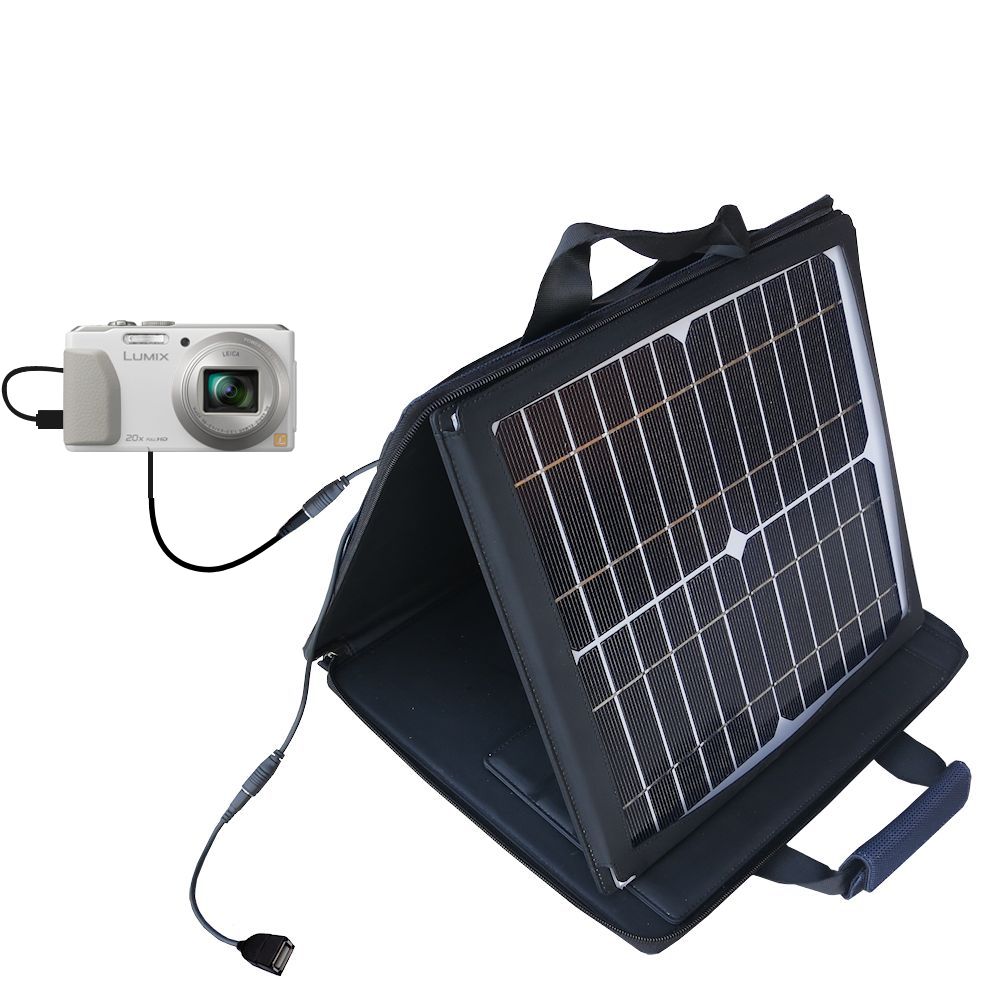 Gomadic SunVolt High Output Portable Solar Power Station designed for the Panasonic Lumix DMC-ZS30W - Can charge multiple devices with outlet speeds