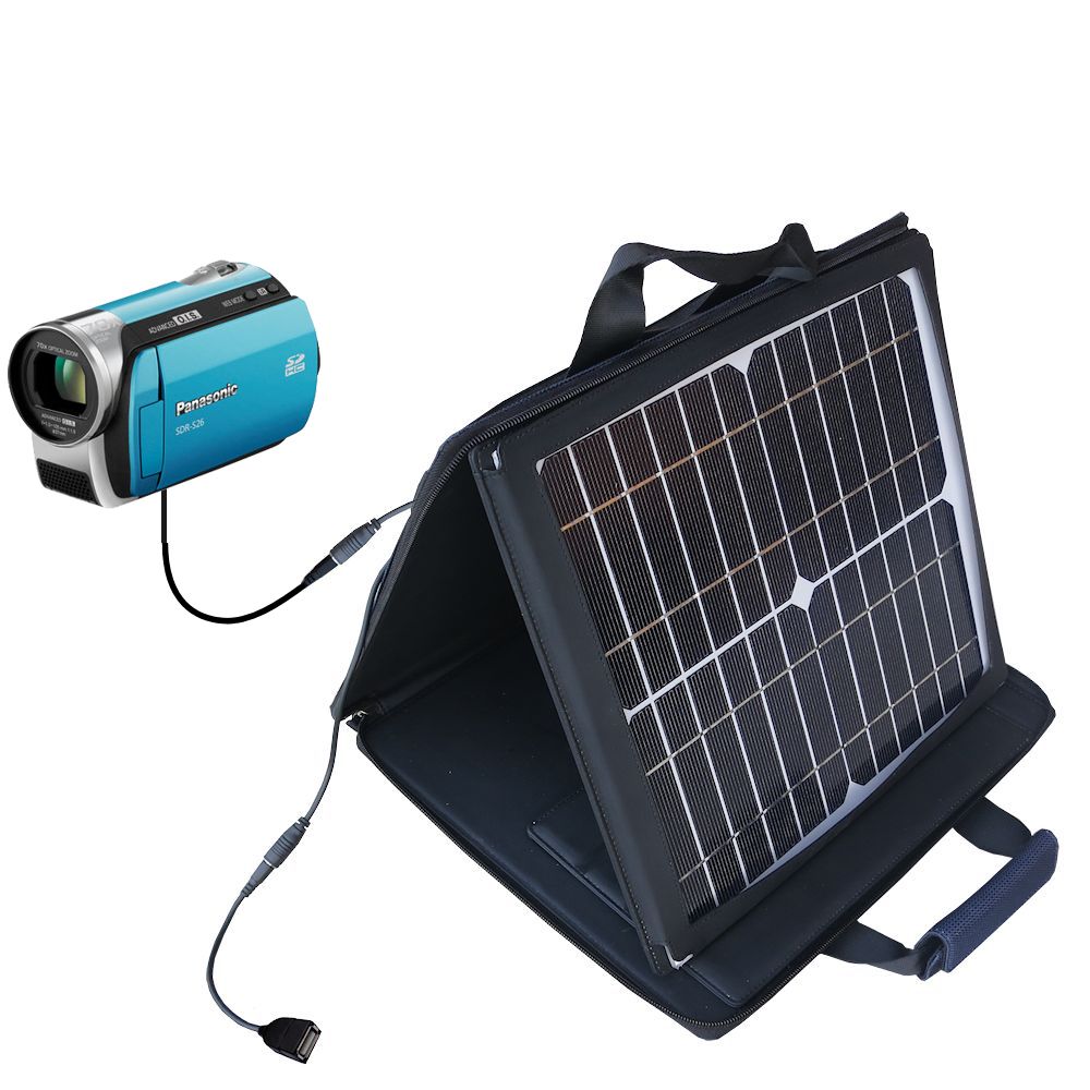 SunVolt Solar Charger compatible with the Panasonic SDR-S26 Video Camera and one other device - charge from sun at wall outlet-like speed