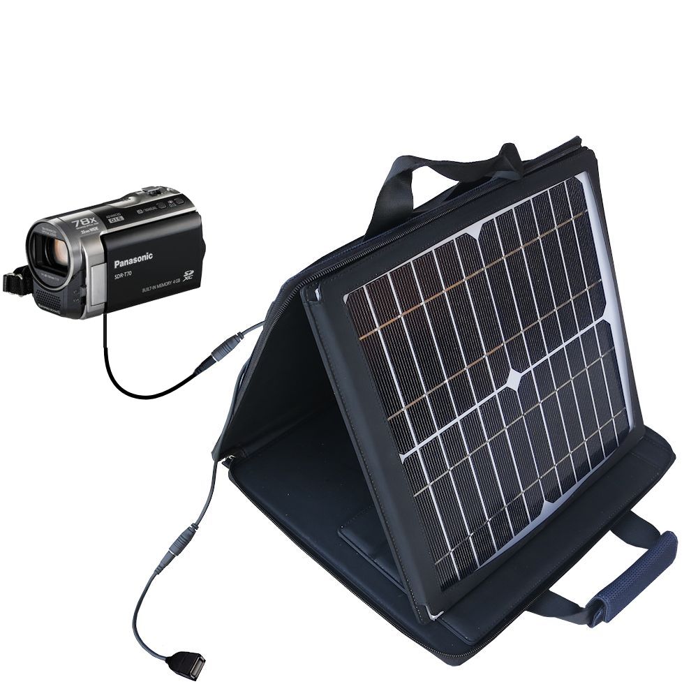SunVolt Solar Charger compatible with the Panasonic SDR-T70 Camcorder and one other device - charge from sun at wall outlet-like speed