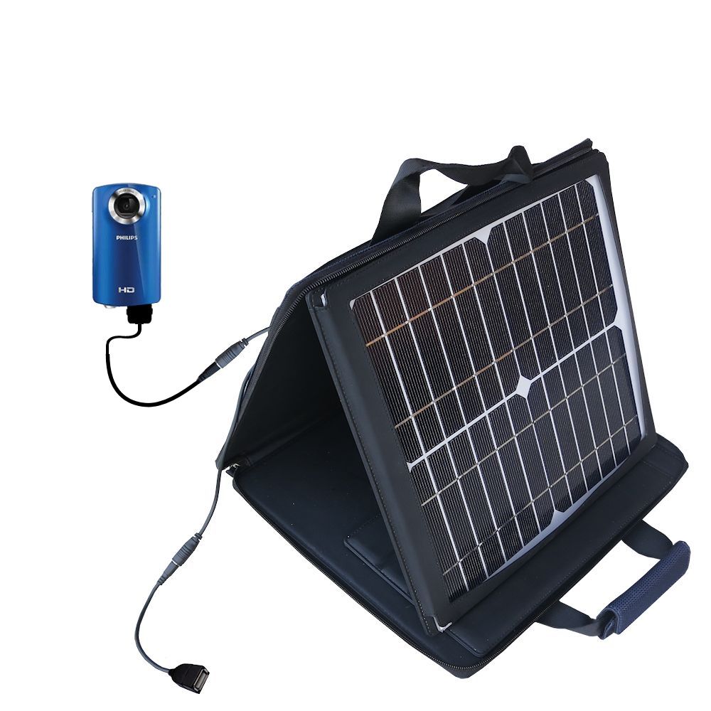 SunVolt Solar Charger compatible with the Philips CAM100 HD Camcorder and one other device - charge from sun at wall outlet-like speed