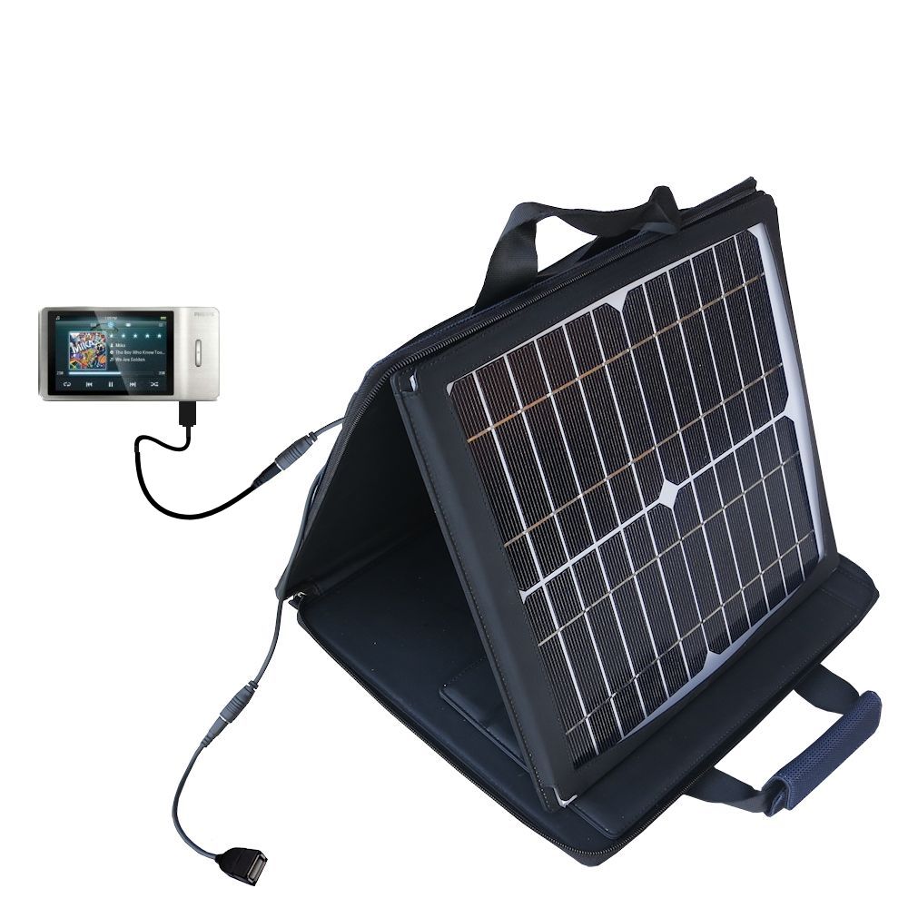 SunVolt Solar Charger compatible with the Philips Muse MP3 Video Player FullSound and one other device - charge from sun at wall outlet-like speed