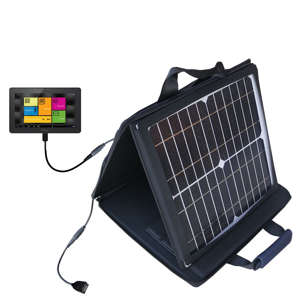 SunVolt Solar Charger compatible with the Polaroid 10 Tablet PMID1000 and one other device - charge from sun at wall outlet-like speed