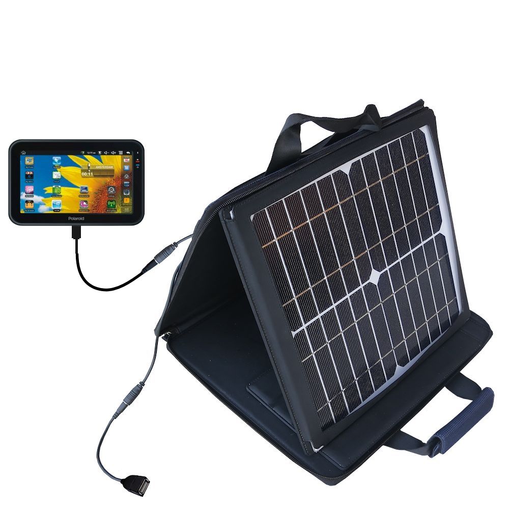 SunVolt Solar Charger compatible with the Polaroid Tablet PMID4311 and one other device - charge from sun at wall outlet-like speed
