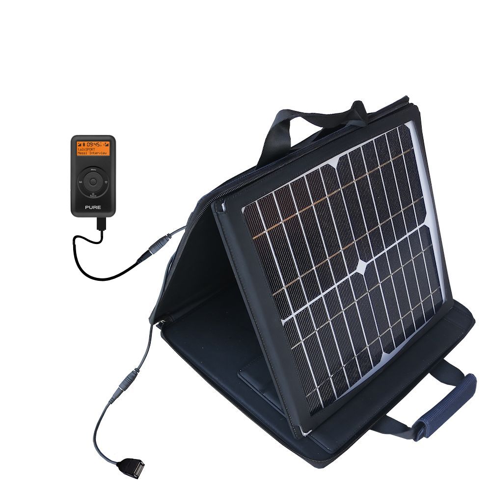 SunVolt Solar Charger compatible with the PURE PocketDAB Move 2500  and one other device - charge from sun at wall outlet-like speed