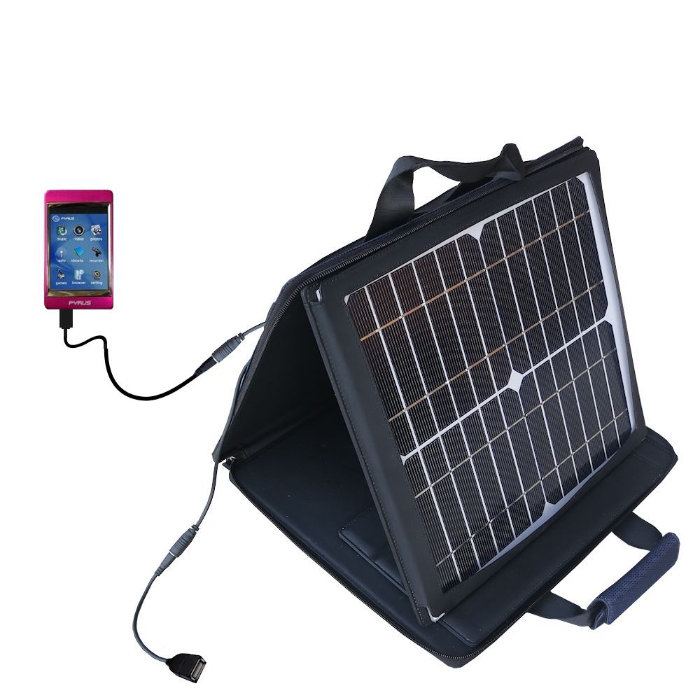 SunVolt Solar Charger compatible with the Pyrus Electronics PMP-2080 and one other device - charge from sun at wall outlet-like speed