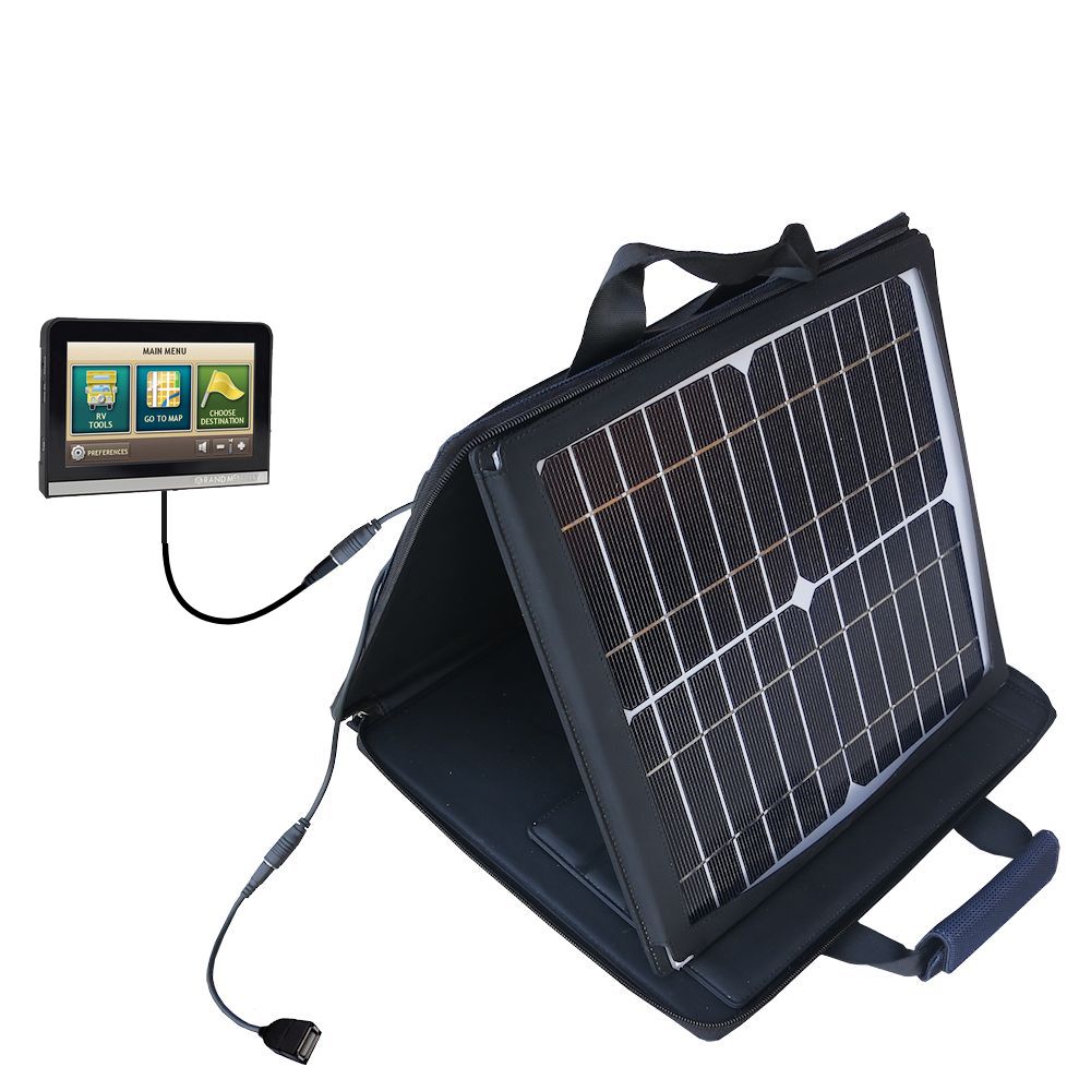 SunVolt Solar Charger compatible with the Rand McNally TripMaker RVND 5510 7710 7720  and one other device - charge from sun at wall outlet-like speed