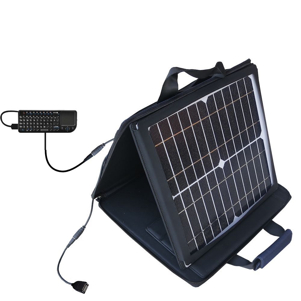 SunVolt Solar Charger compatible with the Rii Mini Wireless Keyboard Touchpad and one other device - charge from sun at wall outlet-like speed