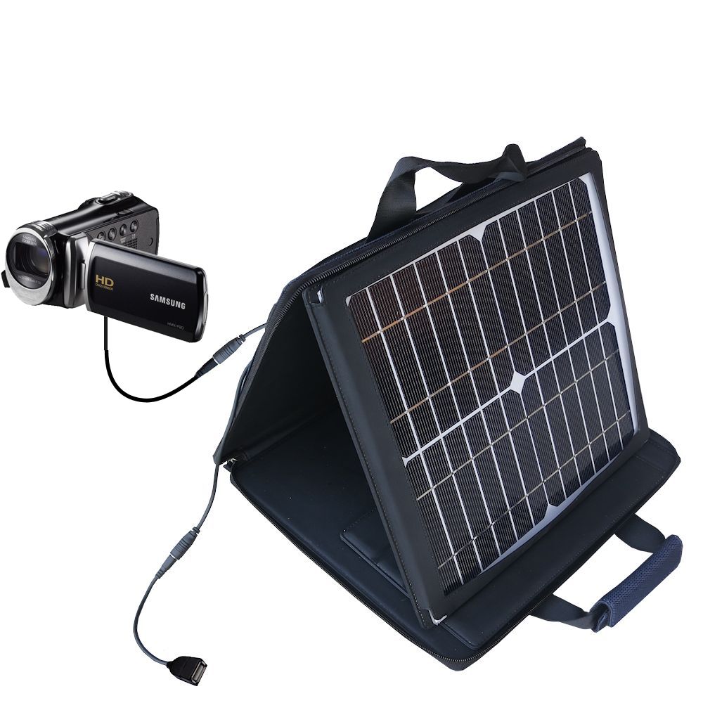 SunVolt Solar Charger compatible with the Samsung HMX-F90 / HMX-F91 and one other device - charge from sun at wall outlet-like speed