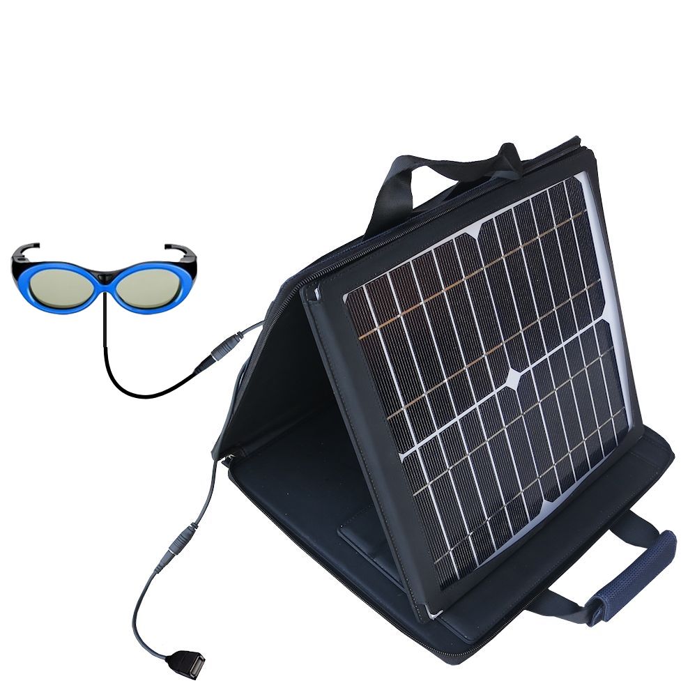 SunVolt Solar Charger compatible with the Samsung SSG-2200KR Rechargeable Children 3D Glasses and one other device - charge from sun at wall outlet-like speed