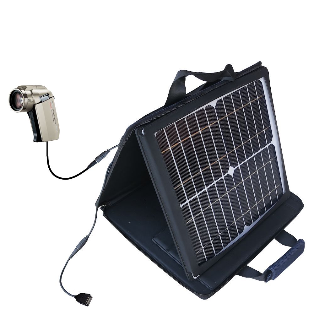 SunVolt Solar Charger compatible with the Sanyo Camcorder VPC-HD2000A VPC-HD2000 and one other device - charge from sun at wall outlet-like speed