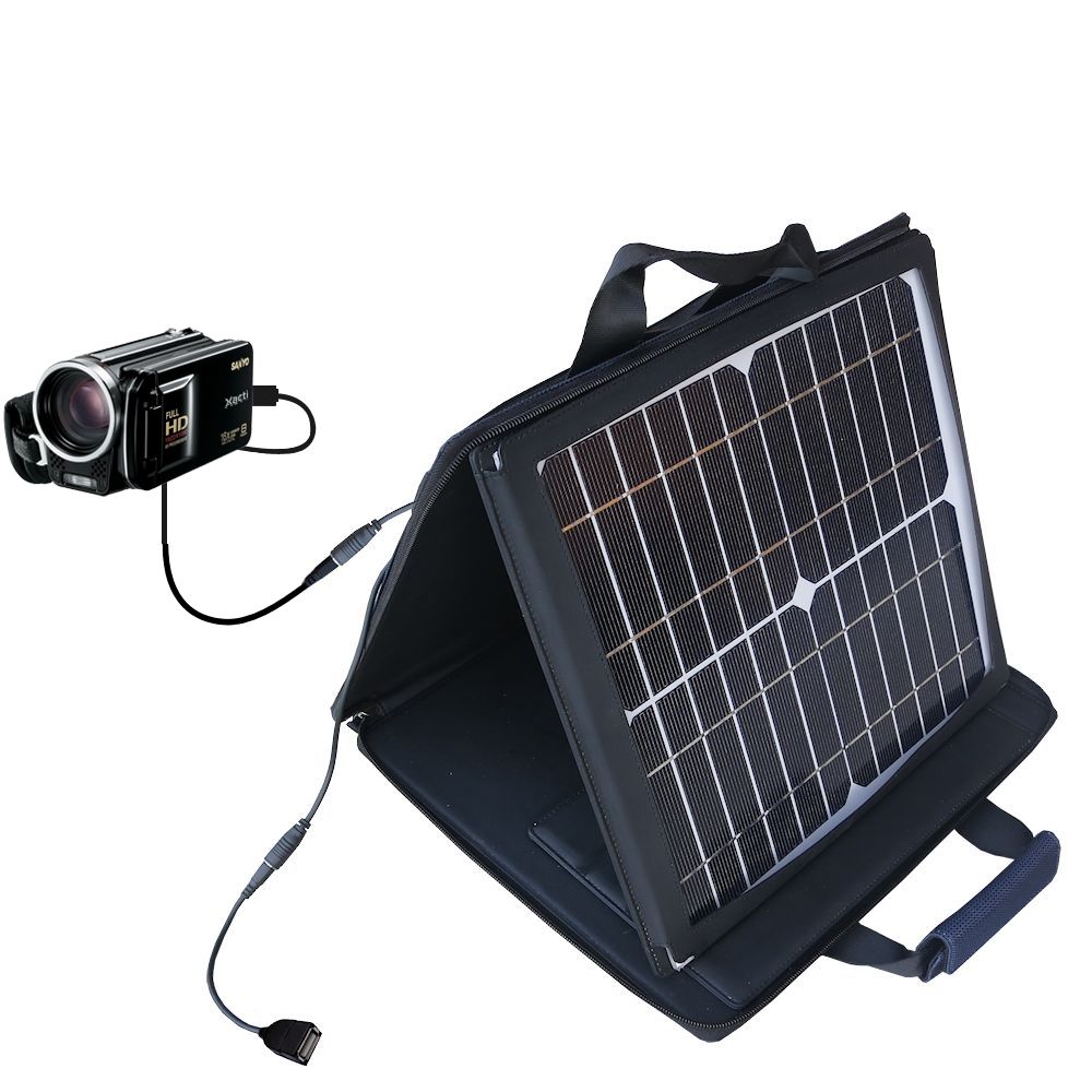 SunVolt Solar Charger compatible with the Sanyo Camcorder VPC-WH1 and one other device - charge from sun at wall outlet-like speed