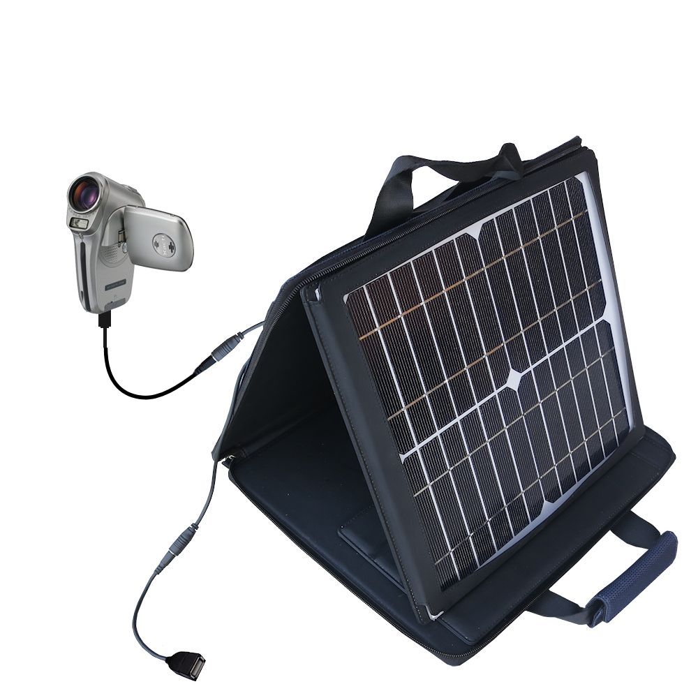 SunVolt Solar Charger compatible with the Sanyo Xacti C40 / VPC-C40 and one other device - charge from sun at wall outlet-like speed