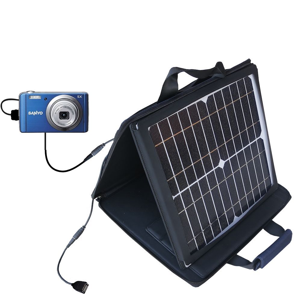 SunVolt Solar Charger compatible with the Sanyo Xacti VPC-E1600TP and one other device - charge from sun at wall outlet-like speed