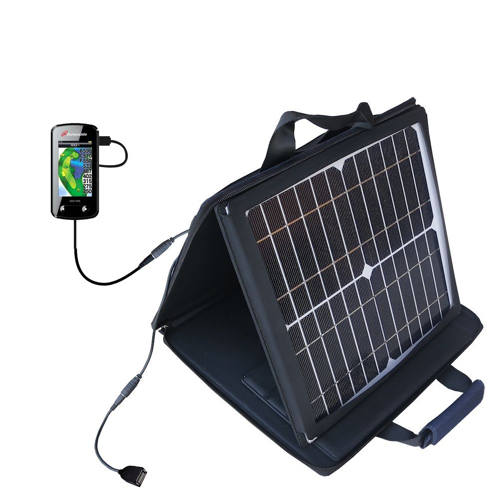 SunVolt Solar Charger compatible with the Sonocaddie v500 Golf GPS and one other device - charge from sun at wall outlet-like speed