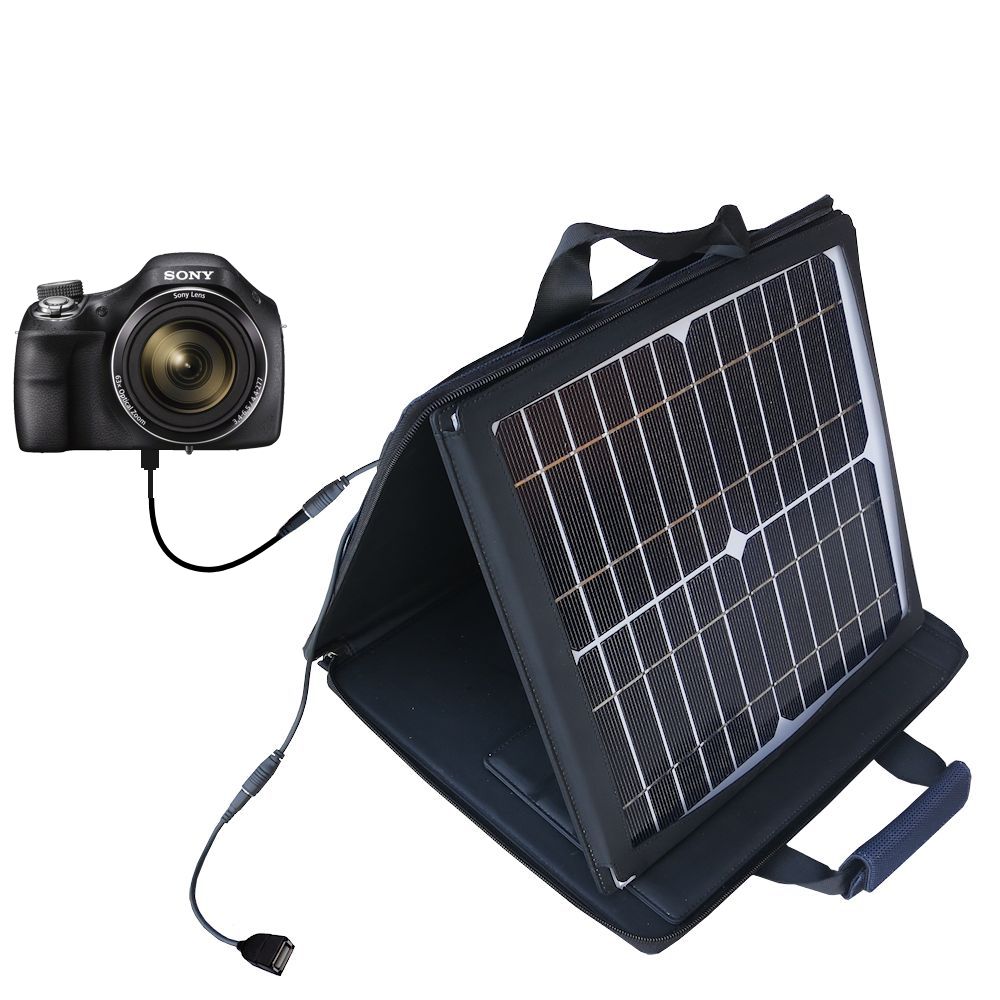 SunVolt Solar Charger compatible with the Sony DSC-H400 and one other device - charge from sun at wall outlet-like speed