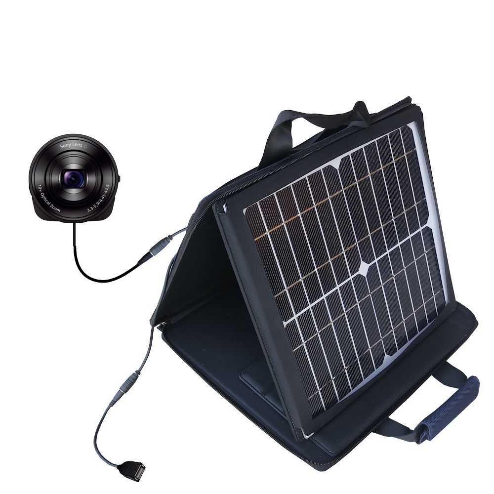 SunVolt Solar Charger compatible with the Sony DSC-QX10 / W and one other device - charge from sun at wall outlet-like speed