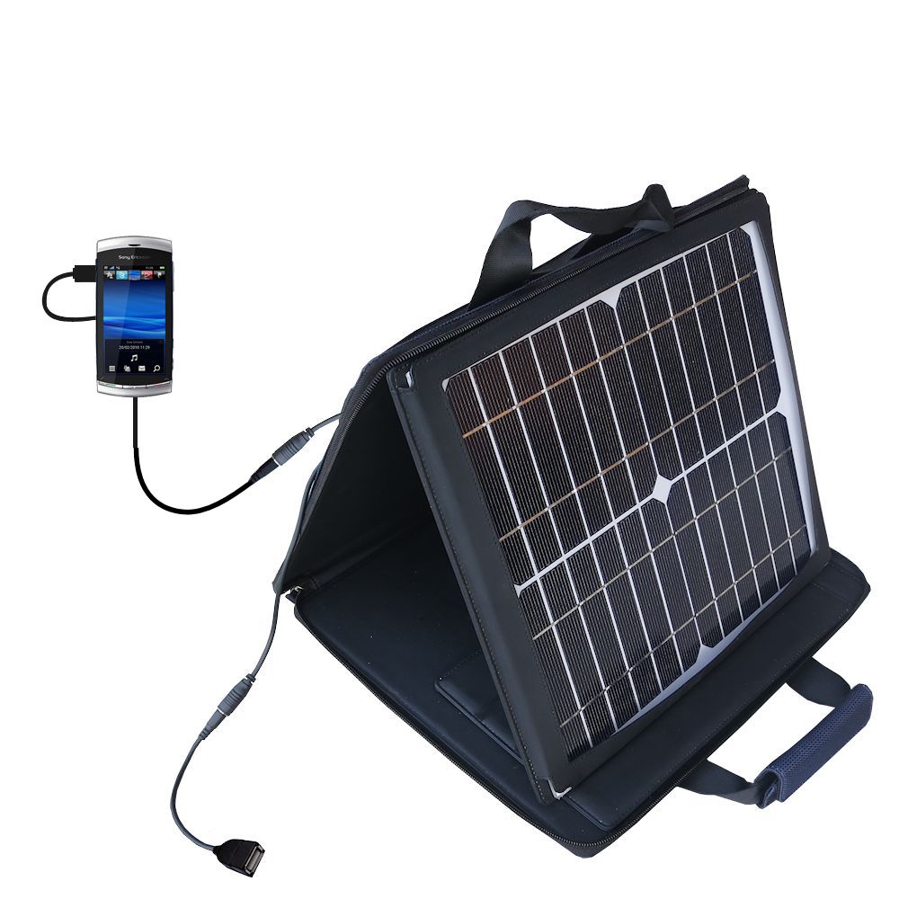SunVolt Solar Charger compatible with the Sony Ericsson Vivaz Pro a and one other device - charge from sun at wall outlet-like speed