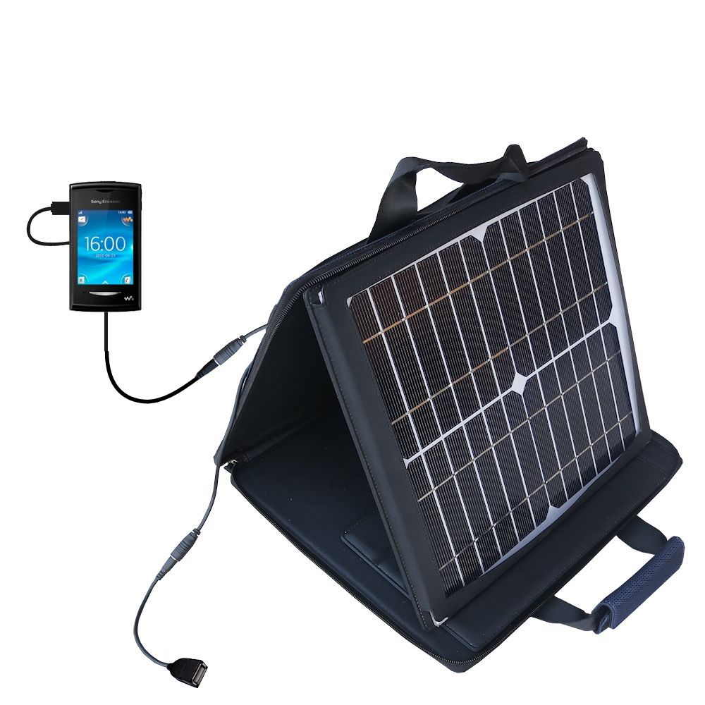 Gomadic SunVolt High Output Portable Solar Power Station designed for the Sony Ericsson Yendo Yendo A - Can charge multiple devices with outlet speeds