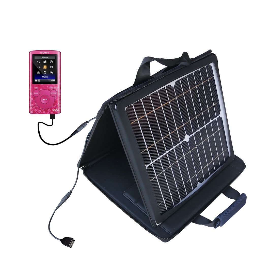 SunVolt Solar Charger compatible with the Sony Walkman NWZ-E383 / NWZ-E384 / NWZ-E385 and one other device - charge from sun at wall outlet-like speed