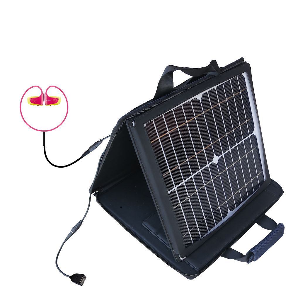 SunVolt Solar Charger compatible with the Sony Walkman NWZ-W262 W263 and one other device - charge from sun at wall outlet-like speed