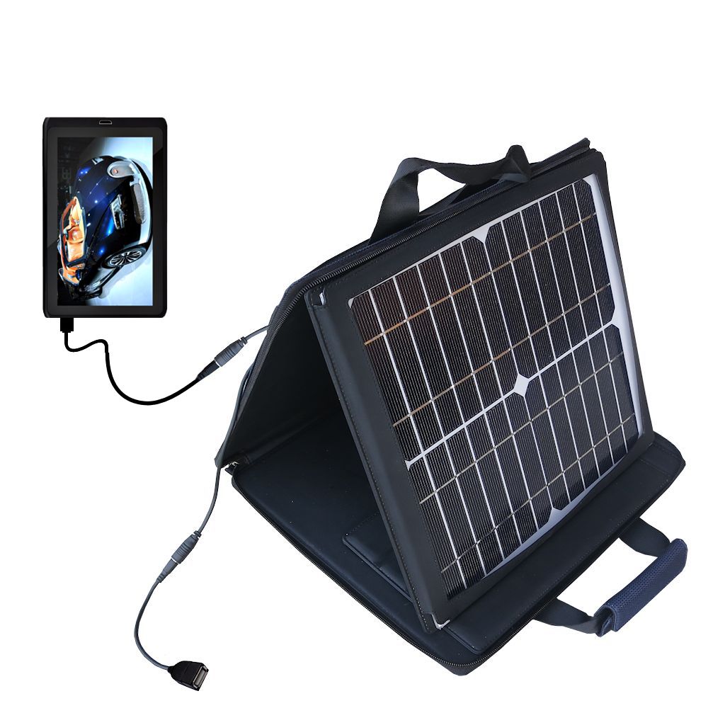 SunVolt Solar Charger compatible with the Tablet Express Dragon Touch 10.1 inch R10 and one other device - charge from sun at wall outlet-like speed