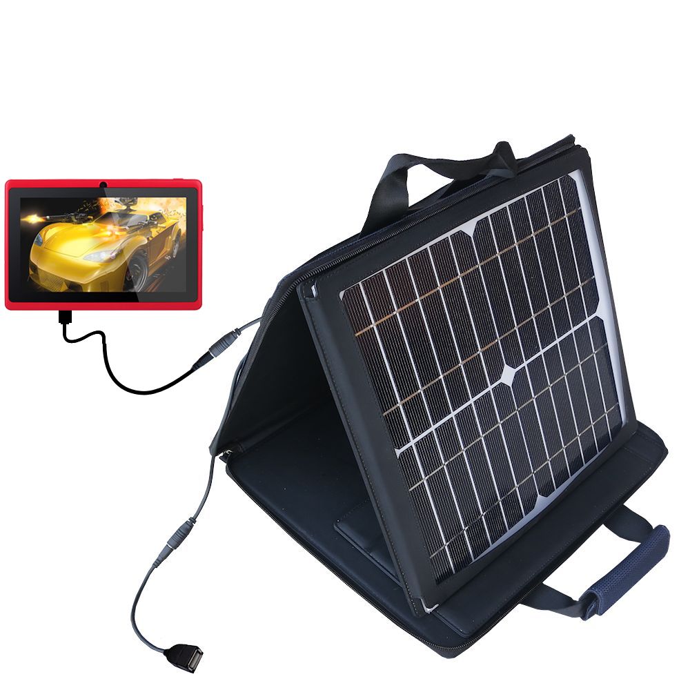 SunVolt Solar Charger compatible with the Tablet Express Dragon Touch 9 inch A13 MID948B and one other device - charge from sun at wall outlet-like speed