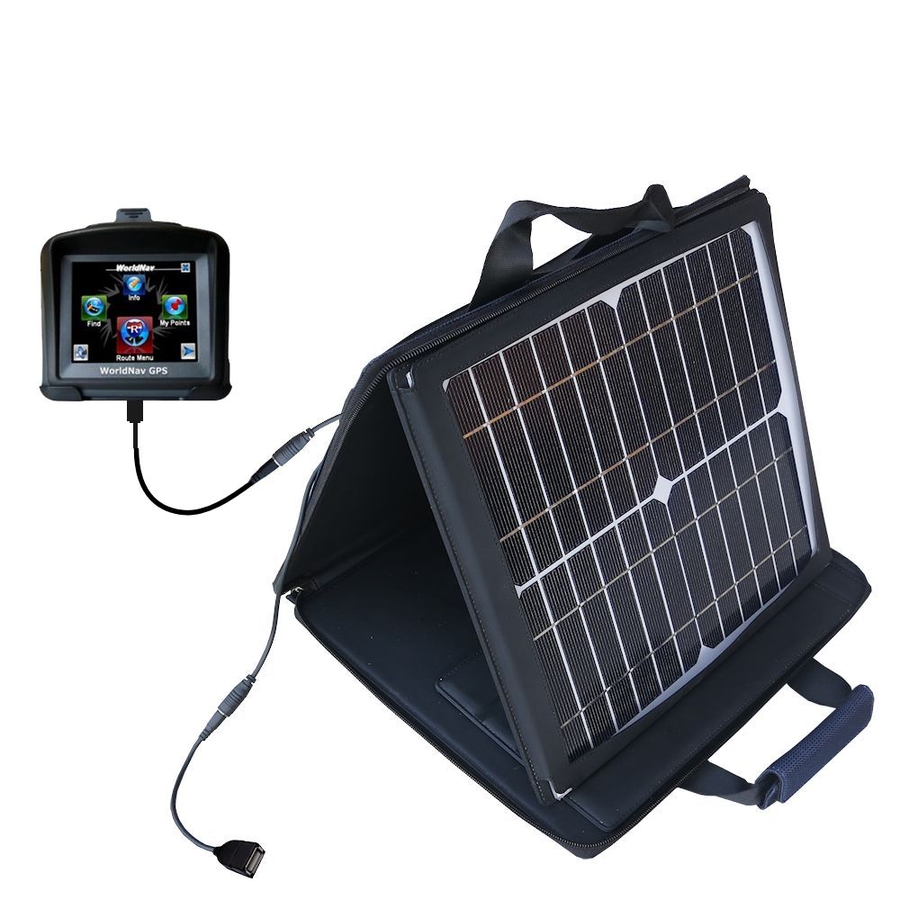 SunVolt Solar Charger compatible with the Teletype WorldNav 3500 and one other device - charge from sun at wall outlet-like speed