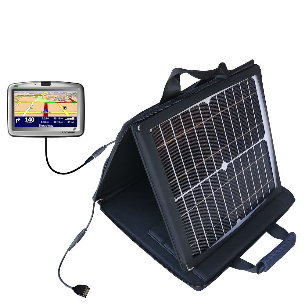 SunVolt Solar Charger compatible with the TomTom Go 910 and one other device - charge from sun at wall outlet-like speed