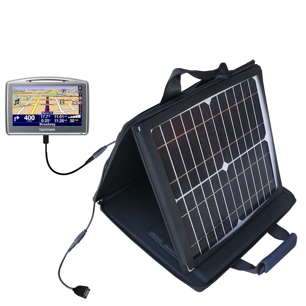 SunVolt Solar Charger compatible with the TomTom Go 920 920T and one other device - charge from sun at wall outlet-like speed